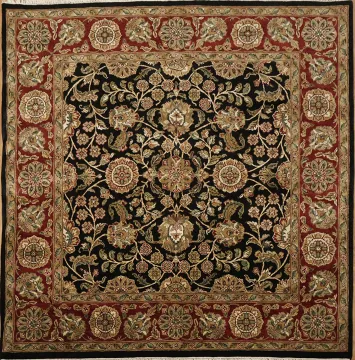 Luxurious Black and Burgundy Agra Jaipur Square Wool Rug 8x8