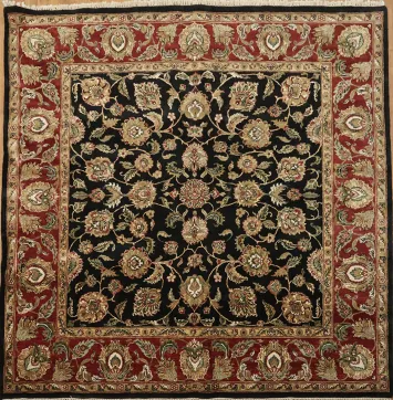 Traditional Black and Burgundy Agra Jaipur Square Rug 8x8