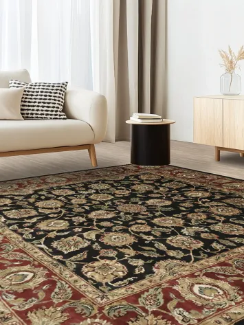 Traditional Black and Burgundy Agra Jaipur Square Rug 8x8