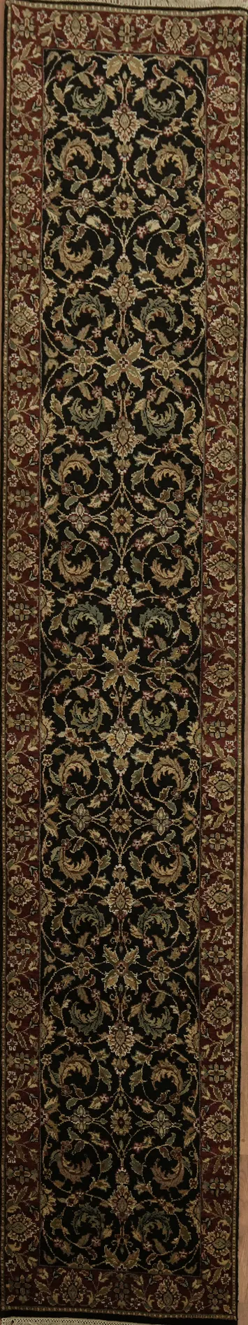 Stylish Black and Burgundy Agra Runner Rug for Elegant Home Interiors 2x13