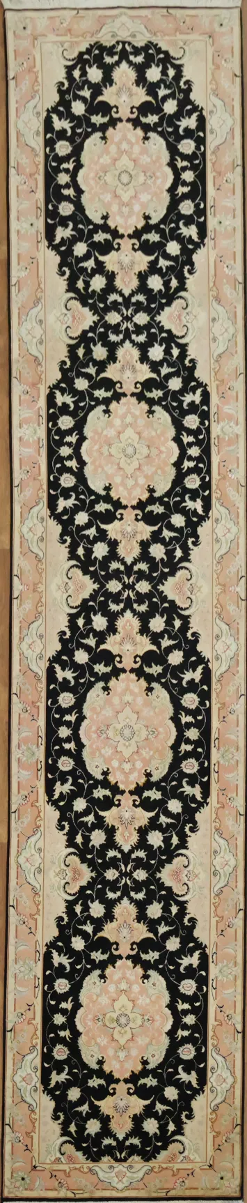 Charming Black and Salmon Top Quality Tabriz Persian Runner Rug 3x13