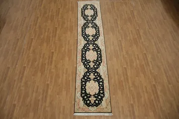 Charming Black and Salmon Top Quality Tabriz Persian Runner Rug 3x13