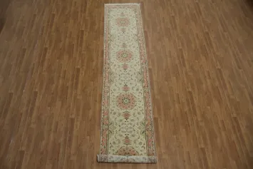 Elegant Ivory and Salmon Fine Tabriz Persian Runner Rug 3x13