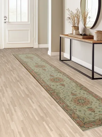 Elegant Ivory and Salmon Fine Tabriz Persian Runner Rug 3x13