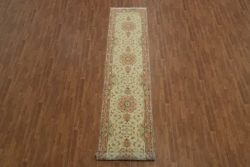 Ivory and Salmon Fine Tabriz Persian Runner Rug 3x13