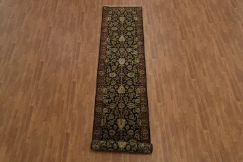 Traditional Black and Burgundy Agra Hallway Runner with Elegant Floral Embellishments 3x13