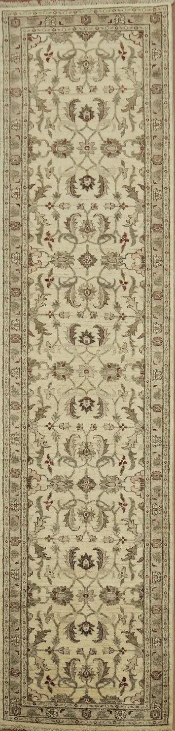 Floral Ivory and Taupe Ziegler Floral Runner Rug 3x11