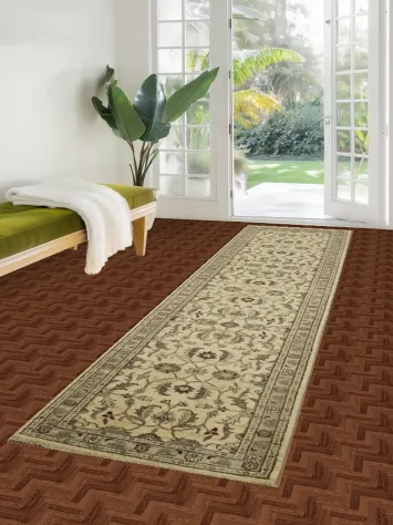 Floral Ivory and Taupe Ziegler Floral Runner Rug 3x11