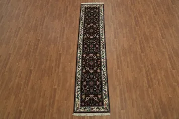 Elegant Floral Burgundy Kashan Runner Rug with Traditional Color Palette 3x12