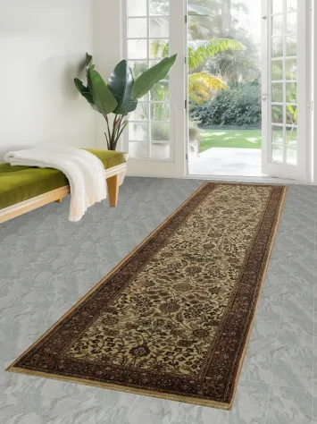 Floral Beige and Pink Runner Rug with Intricate Patterns 3x11