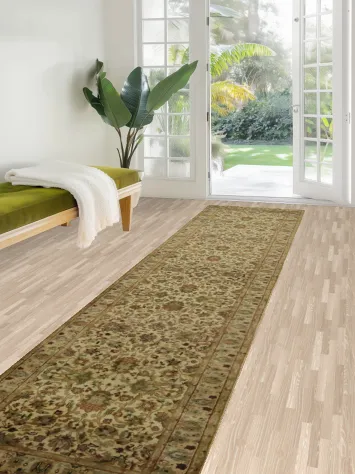 Traditional Agra Jaipur Runner Rug with Earthy Hues and Delicate Patterns 3x12