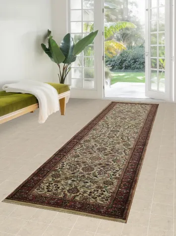 Traditional Floral Beige and Pink Kashan Runner Rug 3x11