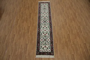 Floral Ivory and Burgundy Kashan Wool Runner Rug 3x12