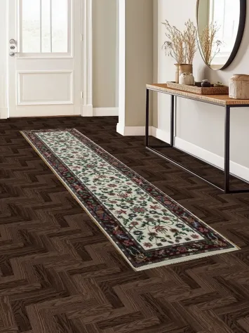 Floral Ivory and Burgundy Kashan Wool Runner Rug 3x12