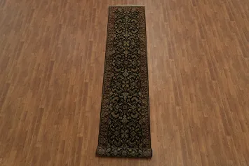 Elegant Black and Burgundy Agra Jaipur Runner Rug 2x13