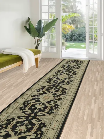 Classic Black and Beige Ziegler Runner Rug for Hallway Elegance 3x16
