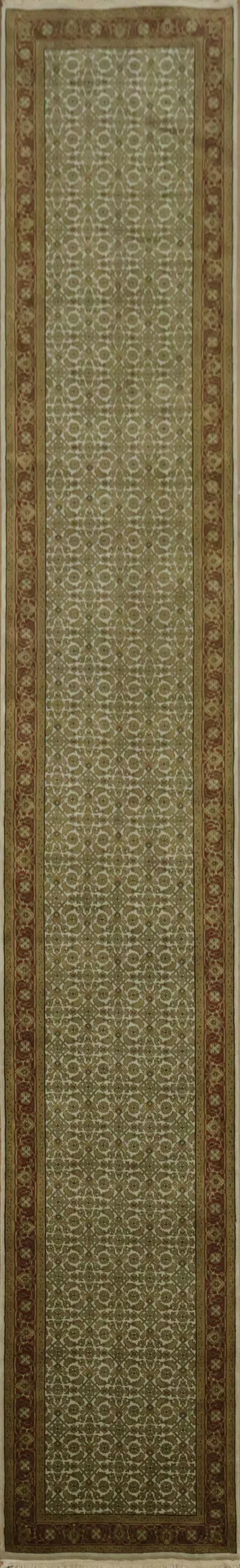 Long Runner Green and Beige Herati Tabriz Long Runner Rug 3x17