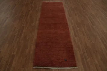 Dark Rust Thick Plush Gabbeh Persian Wool Runner Rug 3x10