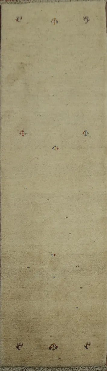 Minimalistic Plush Gabbeh Persian Runner Rug with Soft Neutral Tones and Design 3x10