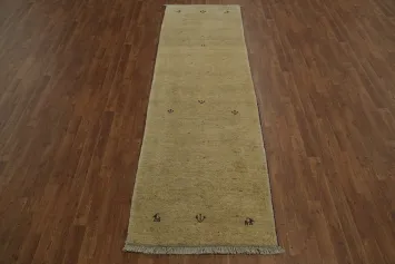 Minimalistic Plush Gabbeh Persian Runner Rug with Soft Neutral Tones and Design 3x10