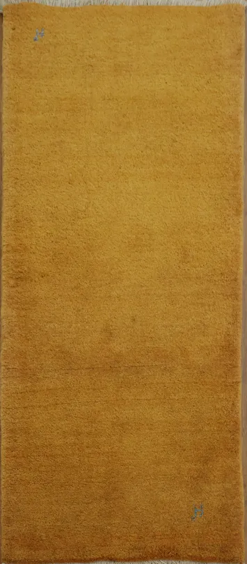 Handmade Thick Plush Gabbeh Persian Runner Rug in Warm Gold 3x7