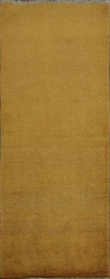 Minimalist Mustard Wool Gabbeh Persian Runner Rug 3x7