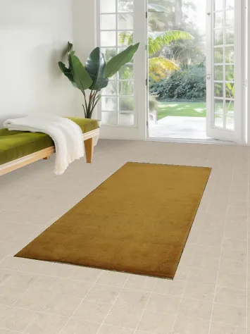 Minimalist Mustard Wool Gabbeh Persian Runner Rug 3x7