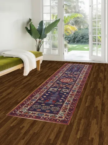 Blue and Red Motif Tribal Sumak Turkish Runner Rug for Hallway Decor 2x10