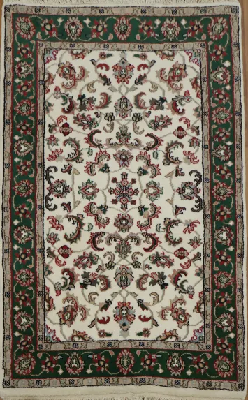 All-Over Floral Ivory with Forest Green Border Foyer Rug 3x5