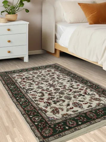 All-Over Floral Ivory with Forest Green Border Foyer Rug 3x5