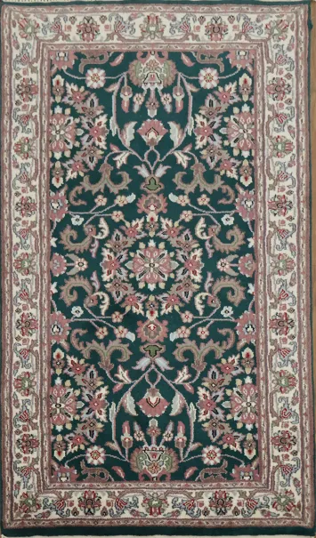 Floral Forest Green Traditional Indian Wool Rug 3x5