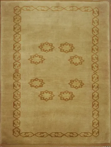Classic Earthy Toned Turkish Rug with Delicate Border Pattern 4x5