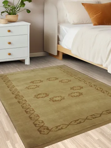 Classic Earthy Toned Turkish Rug with Delicate Border Pattern 4x5