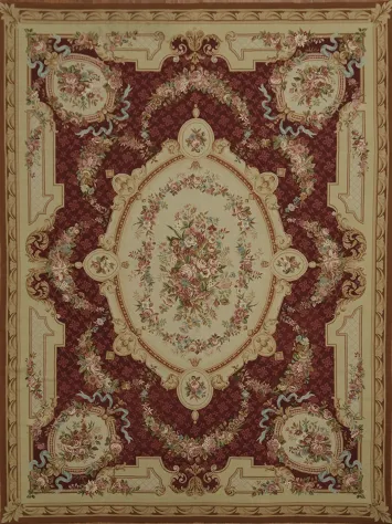 Luxurious Burgundy Aubusson Tapestry Chinese Needlepoint Rug 9x12