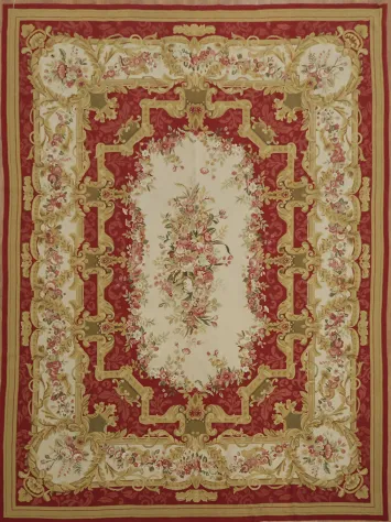 Elegant Floral Medallion Aubusson Tapestry Chinese Area Rug 9x12