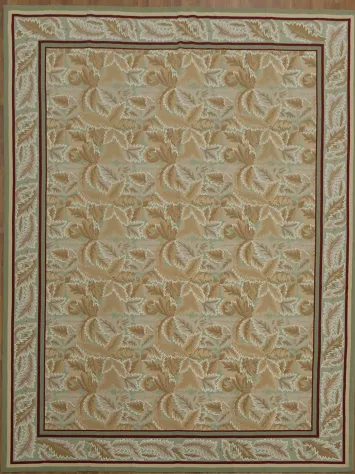 Chinese Beige Area Rug Featuring Intricate Leaf Design 9x12