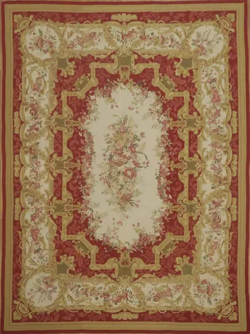 Chinese Traditional Red and Gold Area Rug with Intricate Floral Patterns 9x12