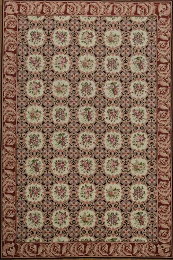 Elegant Traditional Aubusson Tapestries Rug with Floral and Geometric Motifs 12x18