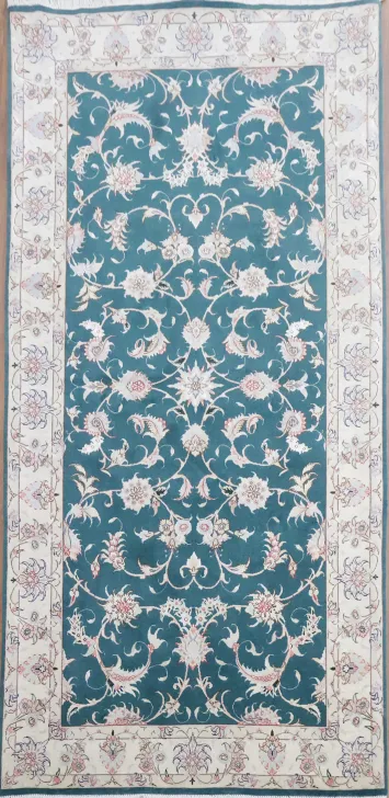 Teal and Ivory Persian Ornamental Rug, Perfect for Living Rooms Runner 3x7