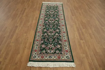 Timeless Charm in Green: Floral Pattern Oriental Runner Rug 2x8