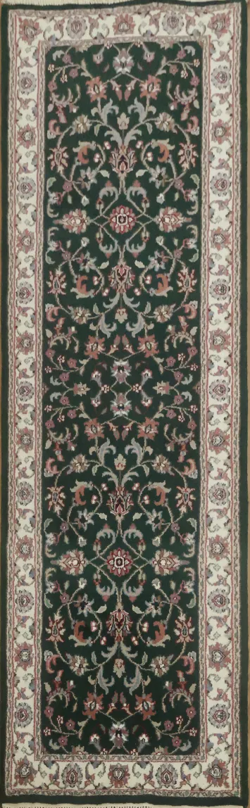 Elegant Dark Green Kashan Oriental Runner Rug 3x8