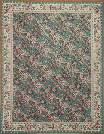 Chinese Vintage-Inspired Teal Area Rug 9x12