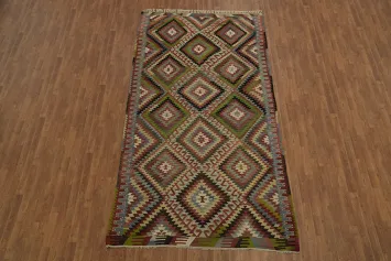 Hand-Woven Geometric Wool Kilim Turkish Area Rug 6x11