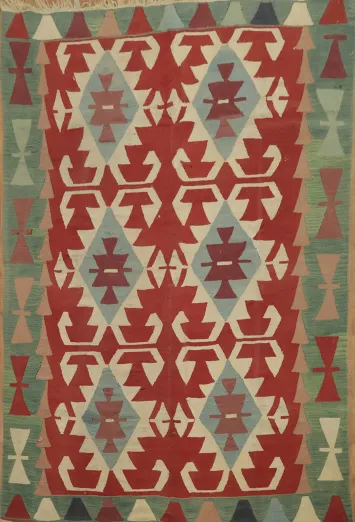 Geometric Wool Kilim Turkish Area Rug 6x8