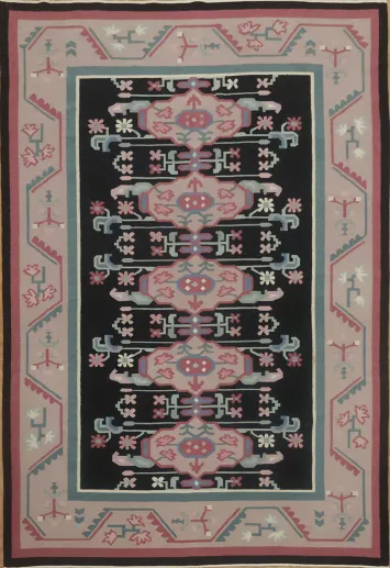 Geometric Dark Green Kilim Turkish Area Rug 6x9