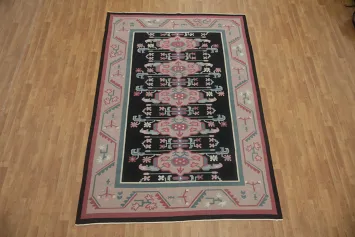 Geometric Dark Green Kilim Turkish Area Rug 6x9
