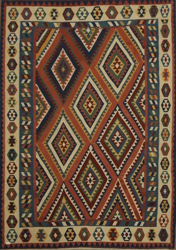Top Quality Geometric Wool Kilim Area Rug 7x10