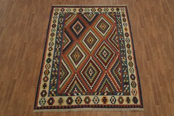 Top Quality Geometric Wool Kilim Area Rug 7x10