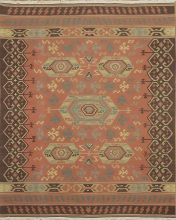 Hand-Woven Wool Kilim Turkish Area Rug 8x10