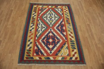 Hand-Woven Geometric Kilim Turkish Rug 4x6